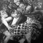 ‘Humiliation of the Fool’ Compressed charcoal on gesso plywood, 5ft x 4ft.